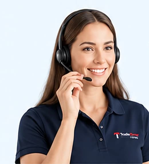 A friendly receptionist wearing a headset